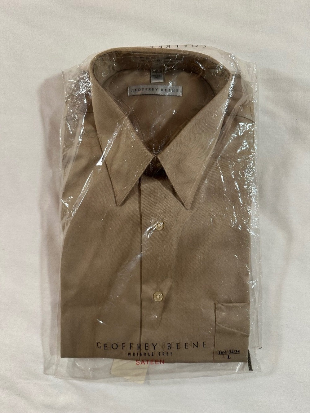 NWT Geoffrey Beene, L wrinkle free beige dress shirt